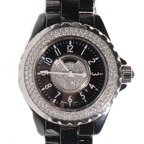 chanel black watch with diamonds|chanel j12 bezel.